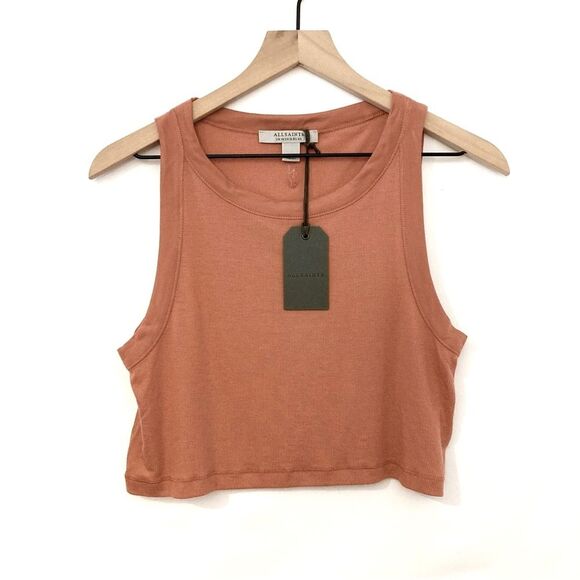 NWT All Saints Cropped Racerback Rina Tank Top Size 10 Medium Tainted Pink - Picture 2 of 8